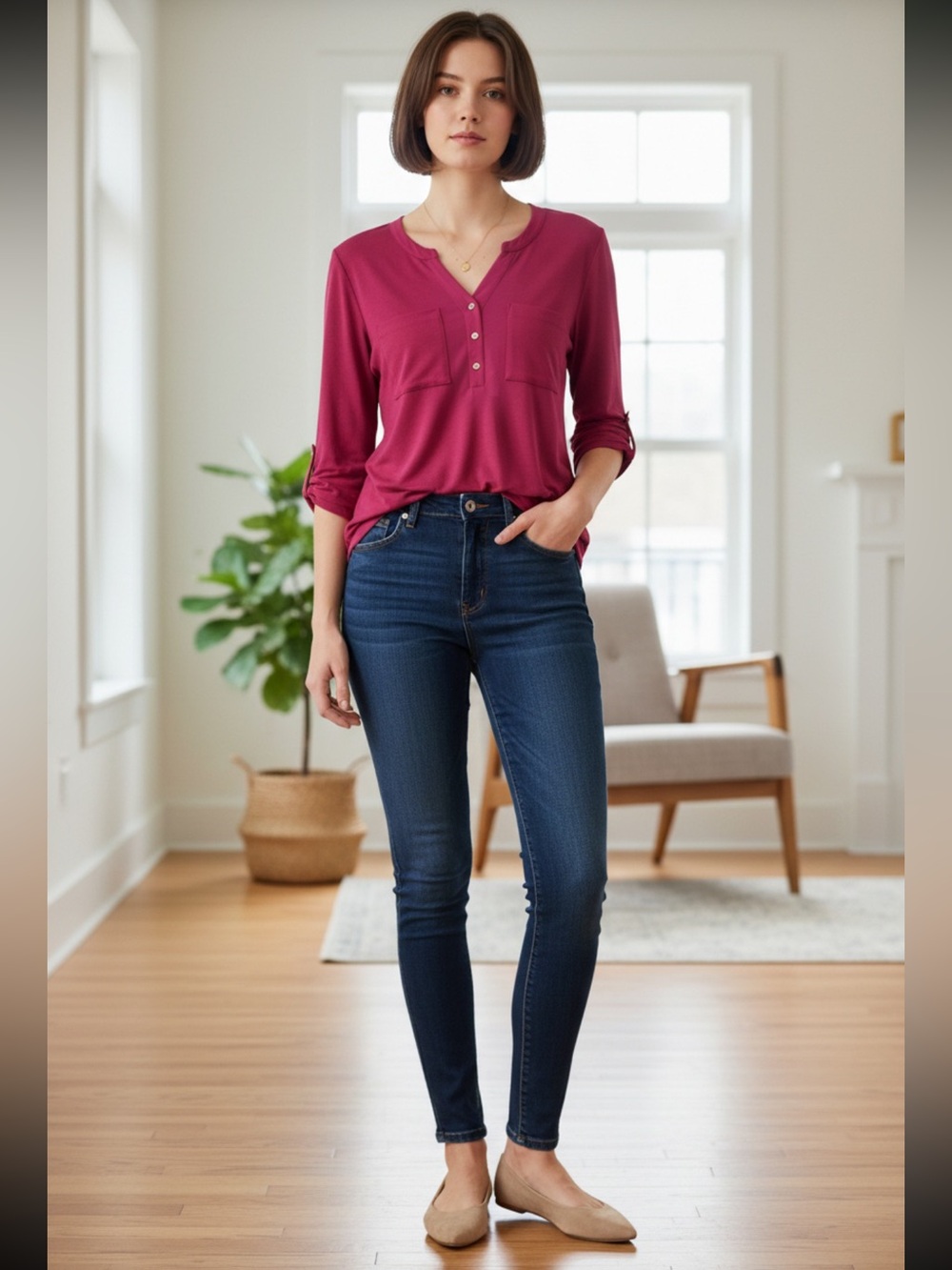 Women's Shirt with roll tab sleeves rolled up or down NEW Retail $28